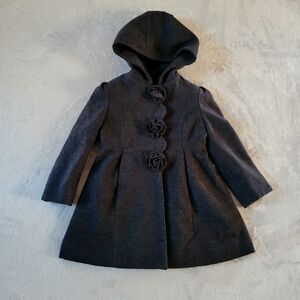 Girls Gray Rothschild Hooded Coat 5/6 Rosette Buttons